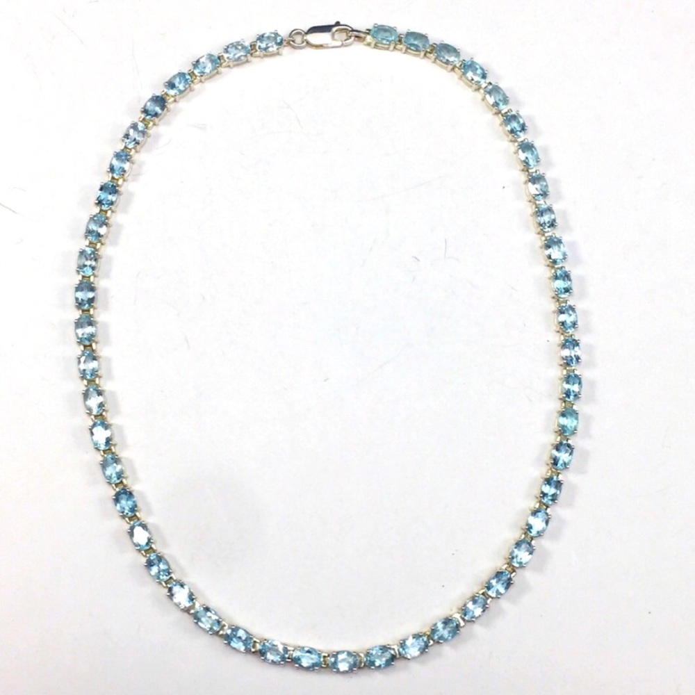 Genuine blue topaz necklace, sterling silver